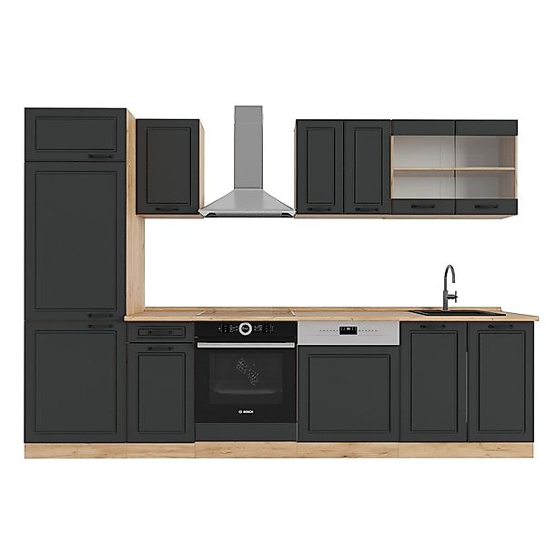 Vicco R-Line Küchenzeile Anthrazit Landhaus/Goldkraft Eiche 300 cm ohne Arb günstig online kaufen