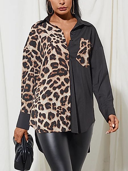 Langarm-Patchwork-Bluse mit Leopardenmuster günstig online kaufen