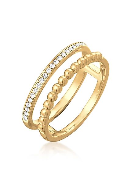 Elli Ring-Set Zweireihig Kugel Silberfarben Kristallen, günstig online kaufen