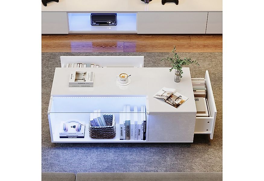 Merax Couchtisch hochglanz Sofatisch Beistelltisch mit LED-Beleuchtung (1-S günstig online kaufen
