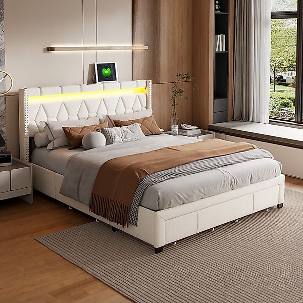 Gdood Polsterbett Stauraumbett Doppelbett, LED (Multifunktionsbett), günstig online kaufen