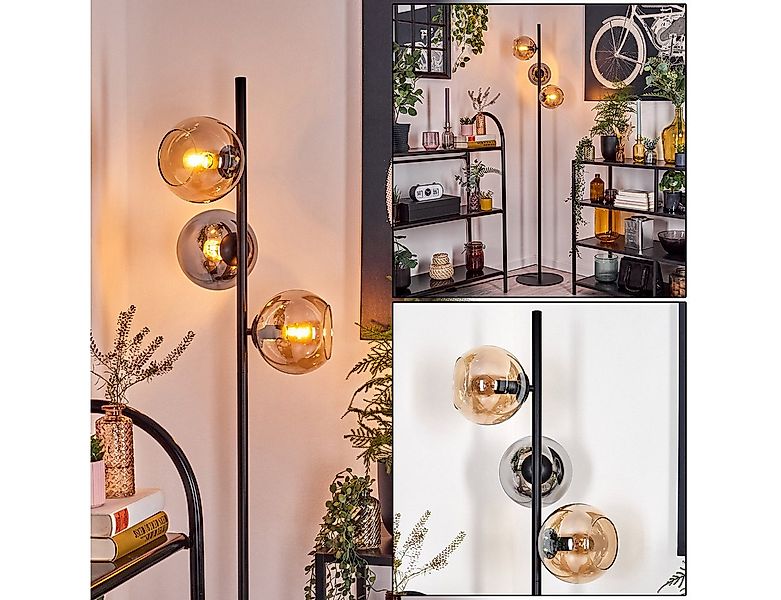 hofstein Stehlampe Stehlampe aus Metall/Glas in Schwarz/Chrom/Rauch/Bernste günstig online kaufen
