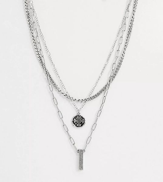 Reclaimed Vintage – Inspired – Mehrreihige Halskette mit römischem Medaillo günstig online kaufen