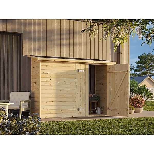 Palmako Gerätehaus Leif 234 x 95 cm Lackiert Hellgrau FSC® günstig online kaufen