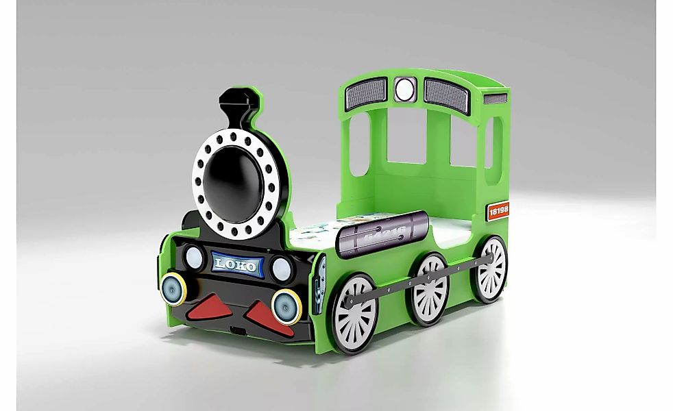 Autobett Lokomotive   ¦ grün ¦ Maße (cm): B: 120 H: 137,5 Betten > Bettgest günstig online kaufen