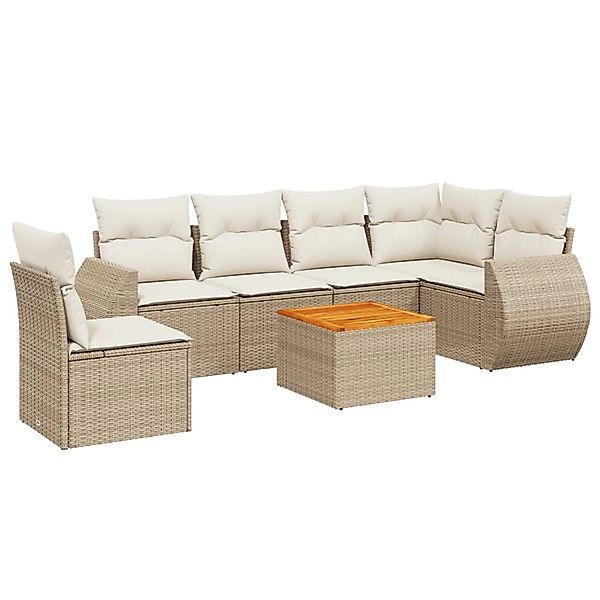 vidaXL 7-Tlg Garten-Sofagarnitur mit Kissen Beige Poly Rattan 3225029 günstig online kaufen