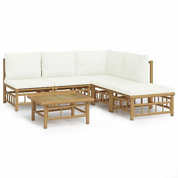 Vidaxl 6-tlg. Garten-lounge-set Mit Cremeweißen Kissen Bambus günstig online kaufen