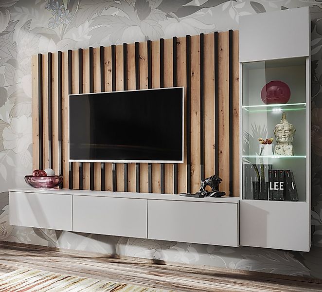 Furn.Design Wohnwand Pearl, (TV-Wand in hellem grau mit Artisan Eiche, 3-te günstig online kaufen