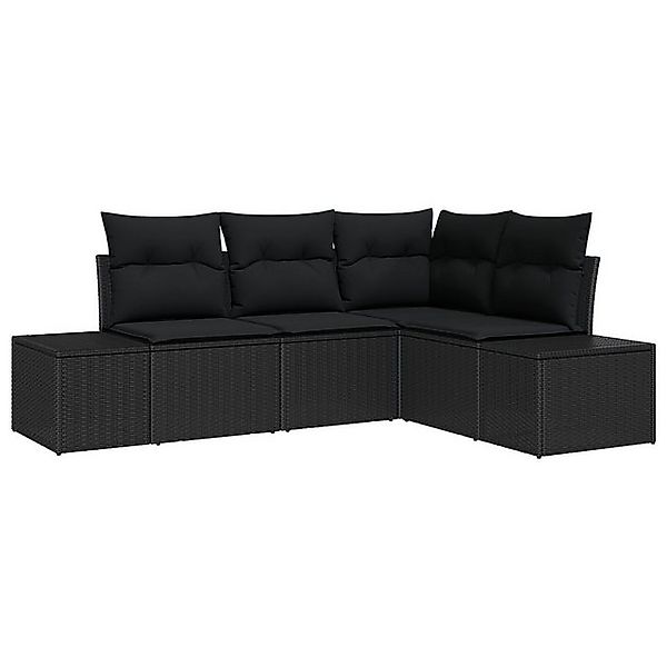 vidaXL Loungesofa 4-tlg. Garten-Sofagarnitur mit Kissen Schwarz Poly Rattan günstig online kaufen