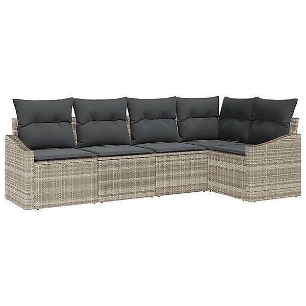 vidaXL Loungesofa 5-tlg. Garten-Sofagarnitur mit Kissen Hellgrau Poly Ratta günstig online kaufen
