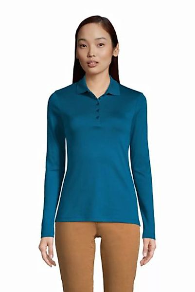 Supima-Poloshirt mit langen Ärmeln, Damen, Größe: L Normal, Blau, Baumwolle günstig online kaufen