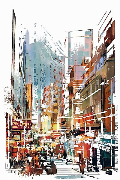 queence Leinwandbild "Stadt bunt" Abstrakte  Menschen  Städte Premium-Leinw günstig online kaufen