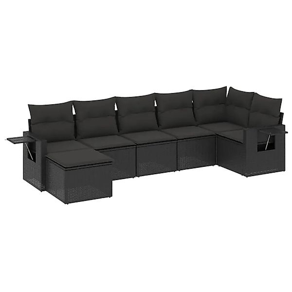 vidaXL 7-Tlg Garten-Sofagarnitur mit Kissen Schwarz Poly Rattan 3252812 günstig online kaufen