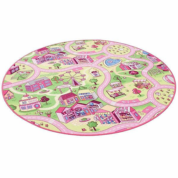 Snapstyle Kinder Spiel Teppich Girls Village Rosa 100cm Rund günstig online kaufen