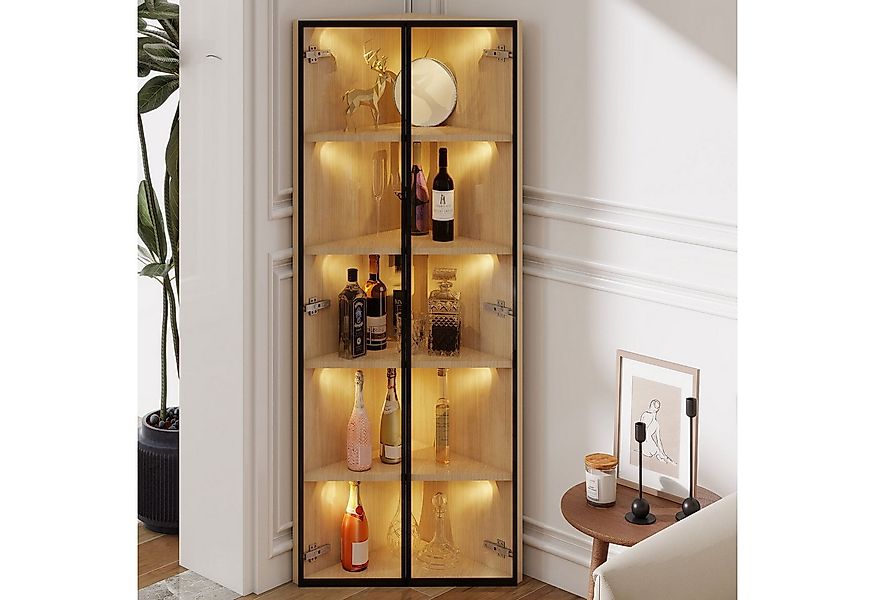 Merax Glasvitrine Eckschrank Eckvitrine mit LED Licht (1-St) Eckvitrine Hoc günstig online kaufen