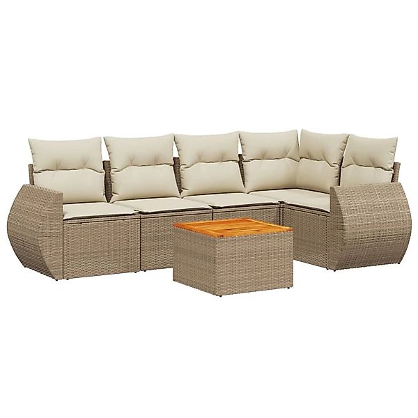 vidaXL 6-Tlg Garten-Sofagarnitur mit Kissen Beige Poly Rattan 3224994 günstig online kaufen