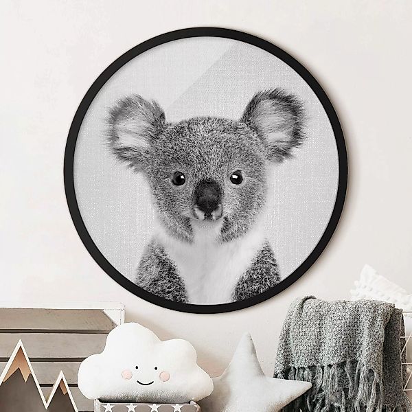 Rundes Bild mit Rahmen Baby Koala Klara Schwarz Weiß günstig online kaufen