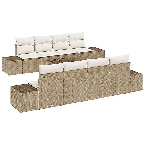 vidaXL Loungesofa 9-tlg. Garten-Sofagarnitur mit Kissen Beige Poly Rattan, günstig online kaufen
