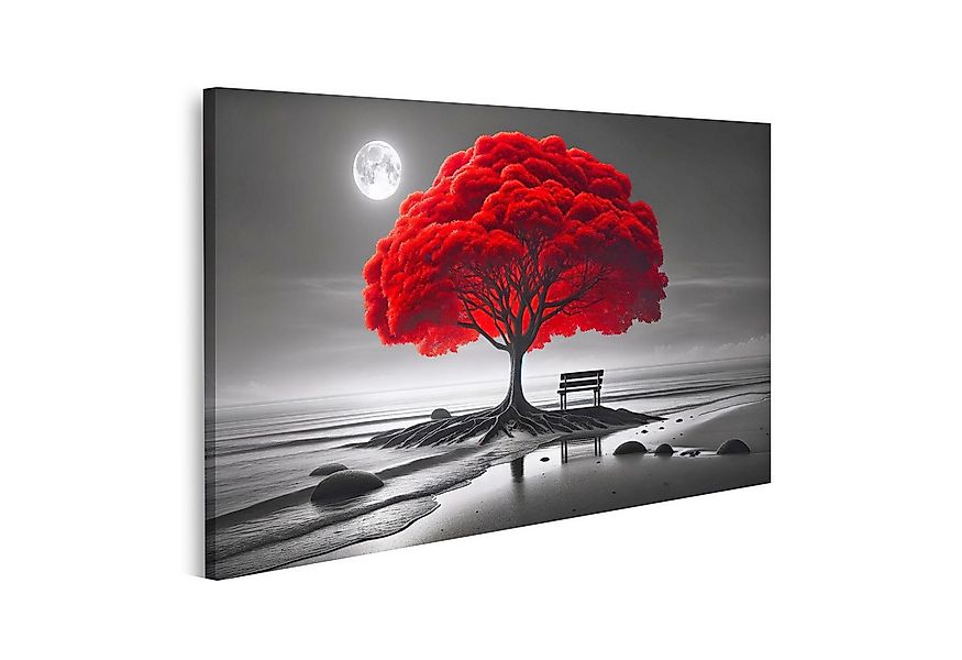 islandburner Leinwandbild Leuchtend Roter Baum an Einem Monochromen Strand günstig online kaufen