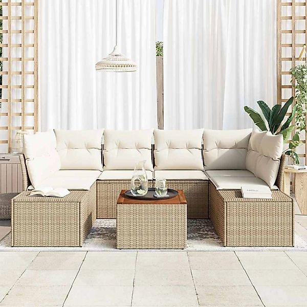 vidaXL Garten-Sofa-Set mit Kissen 7-Tlg Beige Poly Rattan 3347911 günstig online kaufen