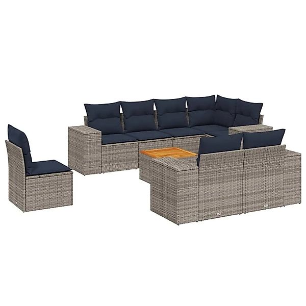 vidaXL 9-Tlg Gartensofa-Set mit Kissen Grau Polyrattan 3225543 günstig online kaufen