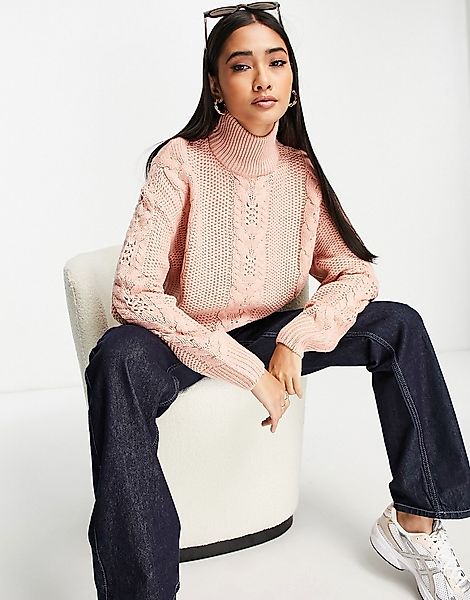 Vero Moda – Pullover aus Grobstrick in Rosa mit Zopfmuster günstig online kaufen