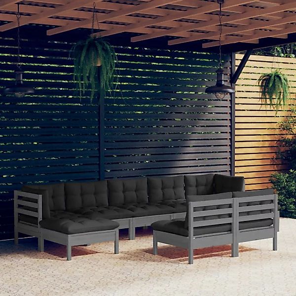 9-tlg. Garten-lounge-set Mit Kissen Grau Kiefernholz günstig online kaufen