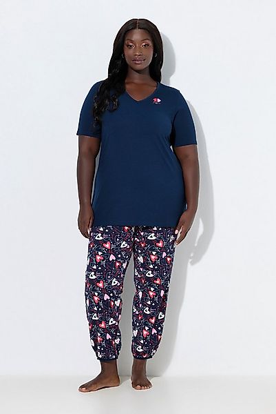 Ulla Popken Pyjama Pyjama Herzen V-Ausschnitt Halbarm günstig online kaufen