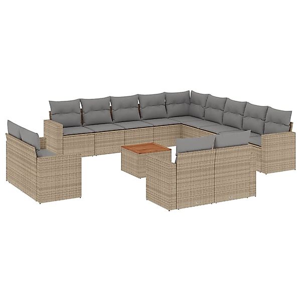 vidaXL 14-Tlg Garten-Sofagarnitur mit Kissen Beige Poly Rattan 3256731 günstig online kaufen