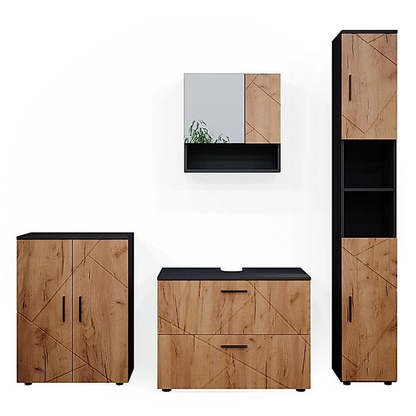 Vicco Badmöbel-Set Irma, Anthrazit/Eiche, 4 Teile, mit Schubladenschrank un günstig online kaufen