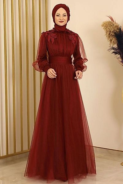 fashionshowcase Tüllkleid Abendkleid mit Blumen Guipure-Details Abiye Abaya günstig online kaufen