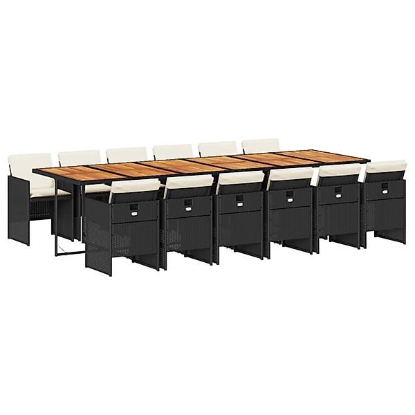 vidaXL 13-Tlg Garten-Essgruppe mit Kissen Schwarz Poly Rattan 3210591 günstig online kaufen
