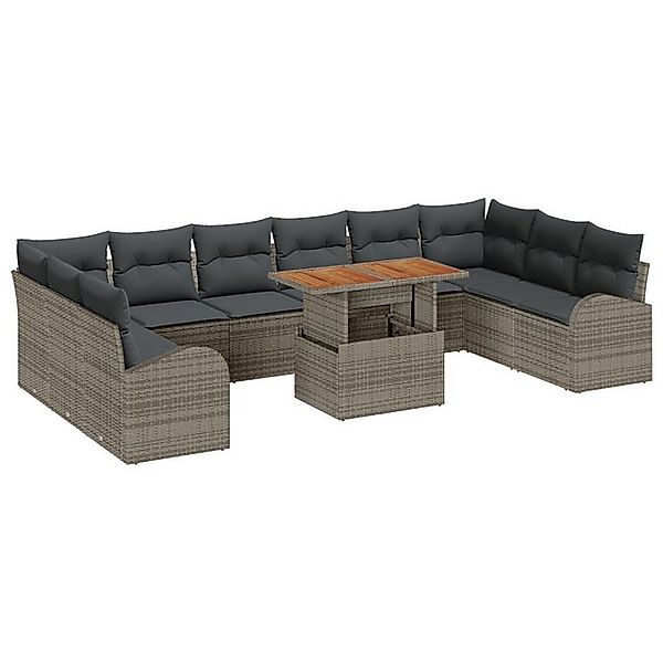 vidaXL Loungesofa Garten-Sofa-Set 11-teilig Grau Rattan Garten-Essgruppe, 1 günstig online kaufen