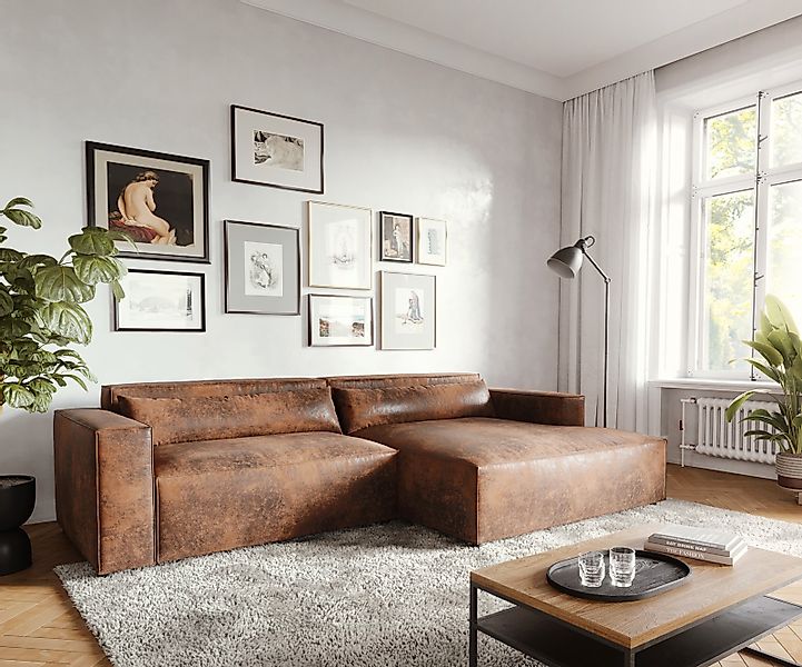 Eckcouch Brom 270x150 cm Lederimitat  Braun Recamiere rechts günstig online kaufen