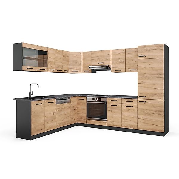 Vicco R-Line Eckküche Goldkraft Eiche/Anthrazit 227 x 287 cm ohne Arbeitspl günstig online kaufen