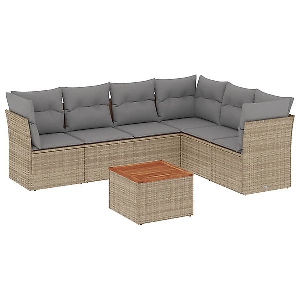 vidaXL 7-Tlg Garten-Sofagarnitur mit Kissen Beige Poly Rattan 3223658 günstig online kaufen