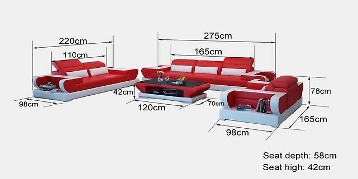 Xlmoebel Sofa Modernes Sofa-Set aus Leder mit USB-Anschluss, bestehend aus günstig online kaufen