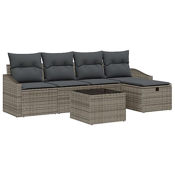 vidaXL Loungesofa 6-teiliges Garten-Sofa-Set mit Kissen Grau Poly-Rattan, 6 günstig online kaufen