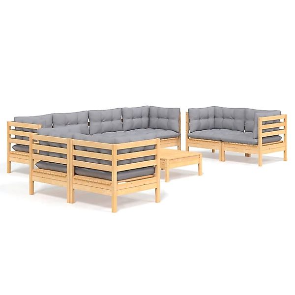 vidaXL 9-Tlg Garten-Lounge-Set mit Grauen Kissen Kiefer Massivholz 3096273 günstig online kaufen