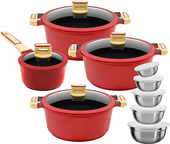 KING Topf-Set Set, Kochtopf 18/20/24 cm, Stieltopf 16 cm, Schüssel-Set, 18 günstig online kaufen