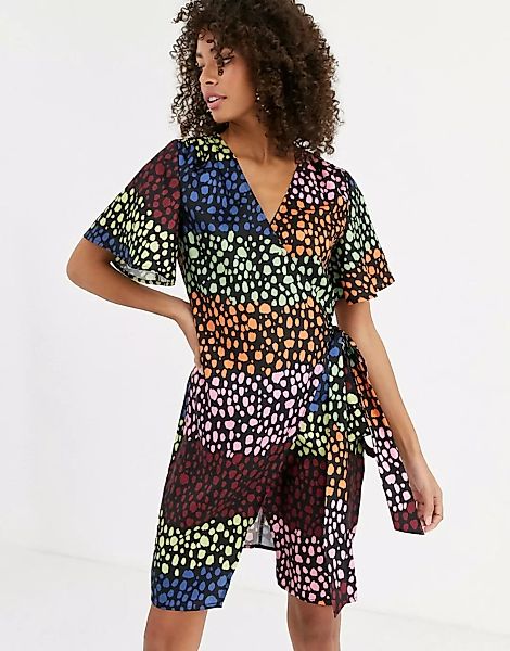 Never Fully Dressed – Wickel-Minikleid mit kontrastierendem Leopardenprint- günstig online kaufen