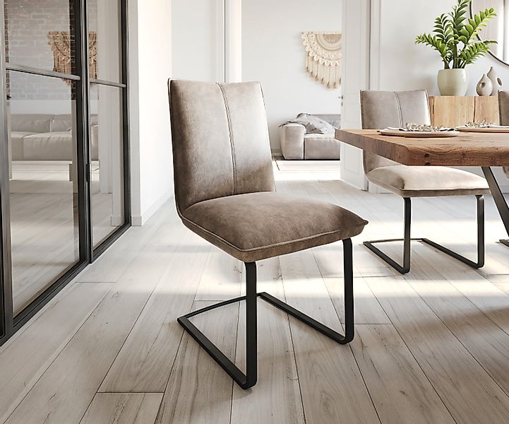 Freischwinger Lelio-Flex Mikrofaser Taupe Vintage Freischwinger flach Schwa günstig online kaufen