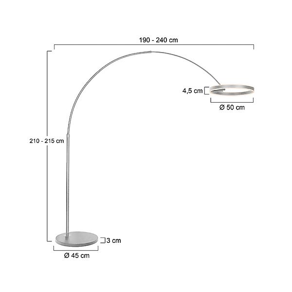 LED-Bogenleuchte Ringlux, stahlfarben, Metall, CCT, Dimmer günstig online kaufen
