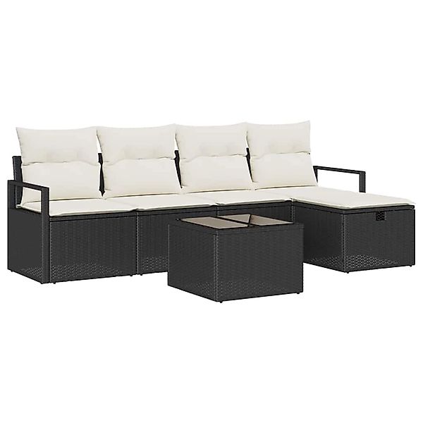 vidaXL 6-Teiliges Garten-Sofa-Set mit Kissen in Schwarz aus Poly Rattan 336 günstig online kaufen