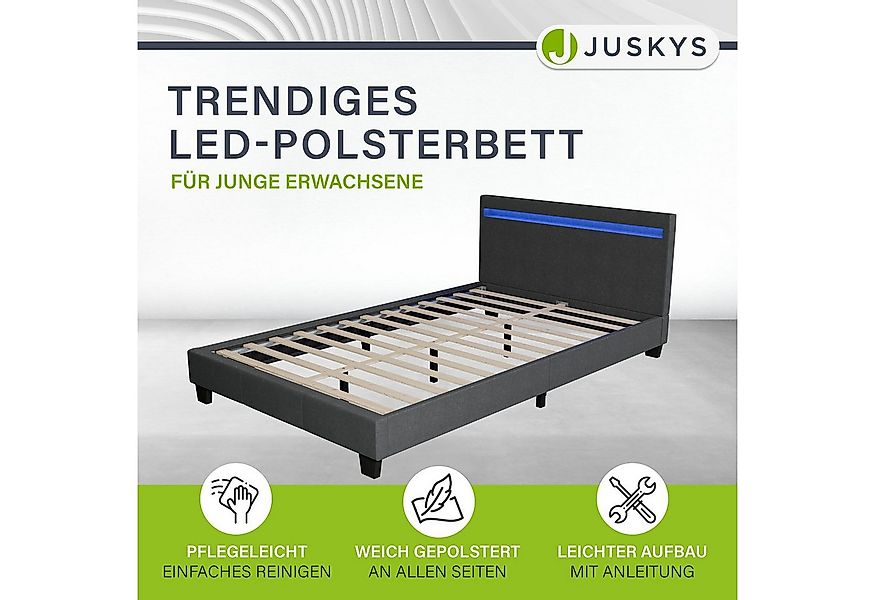 Juskys Polsterbett Paris, 120x200 cm, LED-Licht, weiches Kopfteil, inkl. Ka günstig online kaufen