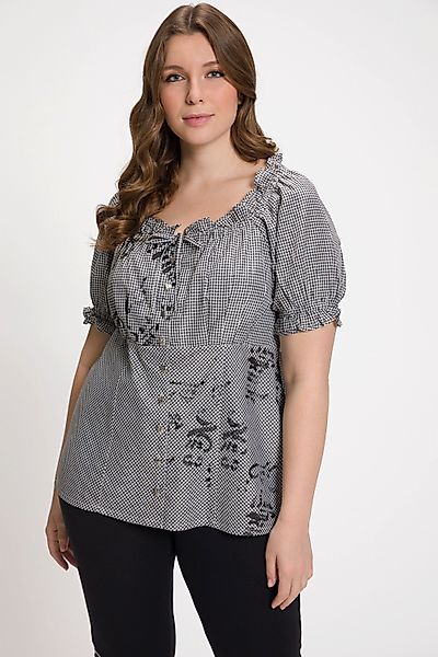 Ulla Popken Longbluse Trachten-Carmenbluse Vichy-Karo Herzknöpfe günstig online kaufen