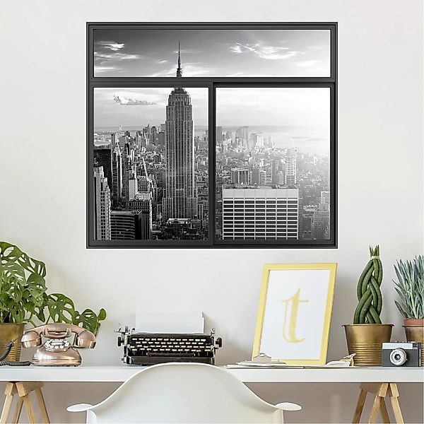 3D Wandtattoo Fenster Schwarz Manhattan Skyline günstig online kaufen
