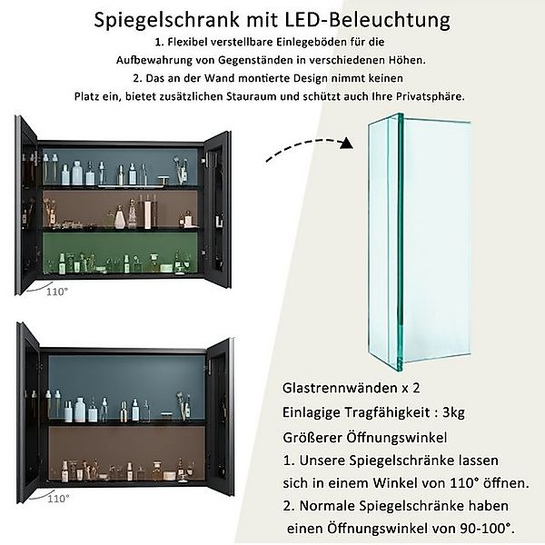 WDWRITTI Badezimmerspiegelschrank mit Beleuchtung 80 x 60 cm, Spiegelschran günstig online kaufen