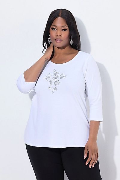 Ulla Popken T-Shirt Shirt Ziersteine A-Linie Rundhals 3/4-Arm günstig online kaufen