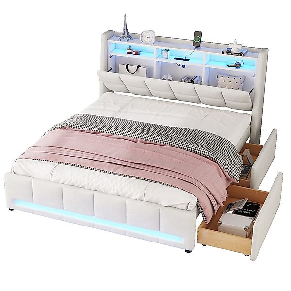 Flieks Polsterbett, APP-Fernbedienung-LED Doppelbett 140x200cm mit günstig online kaufen